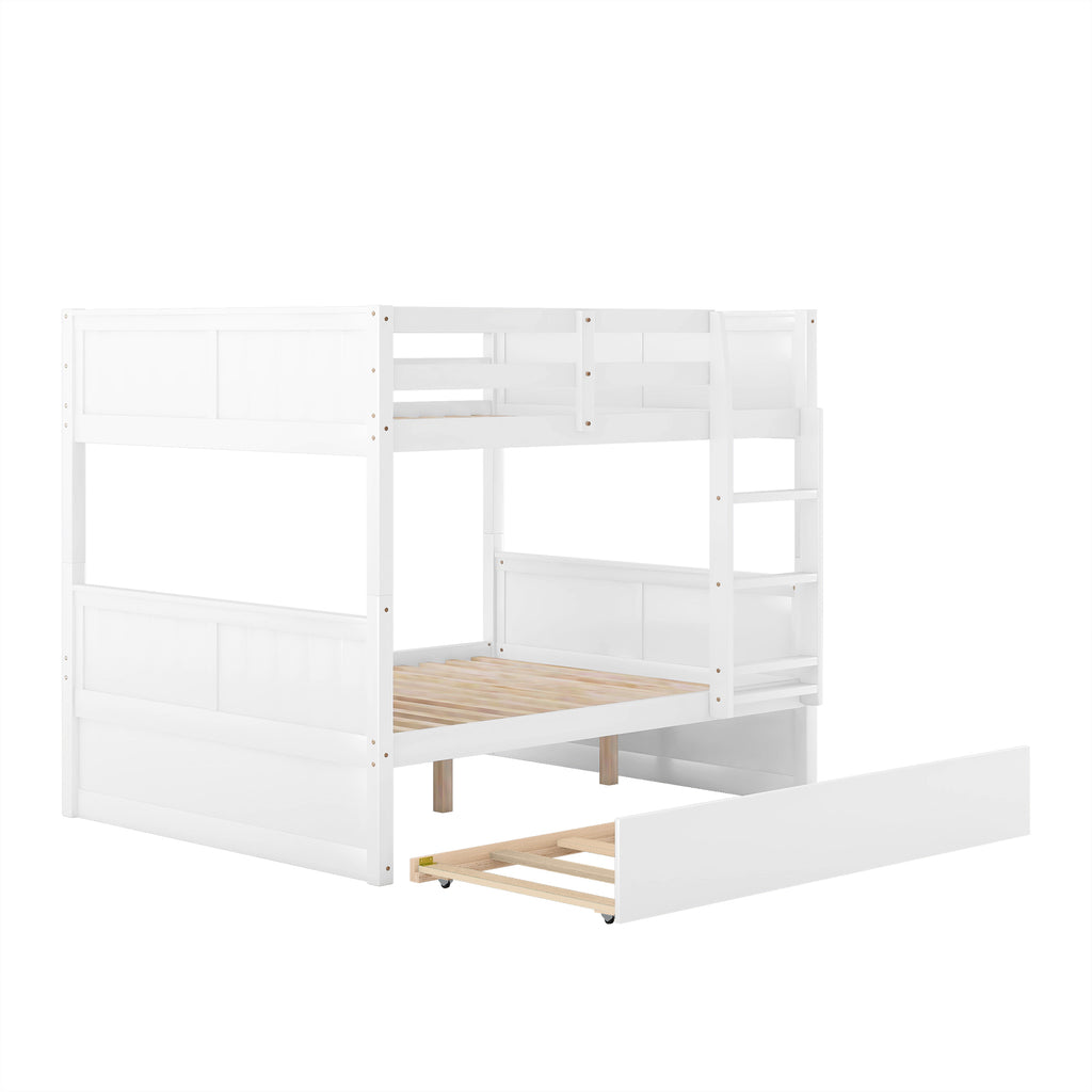 Brawnson Full over Full Bunk Bed with Twin Trundle, White - Grand Goldman Shop