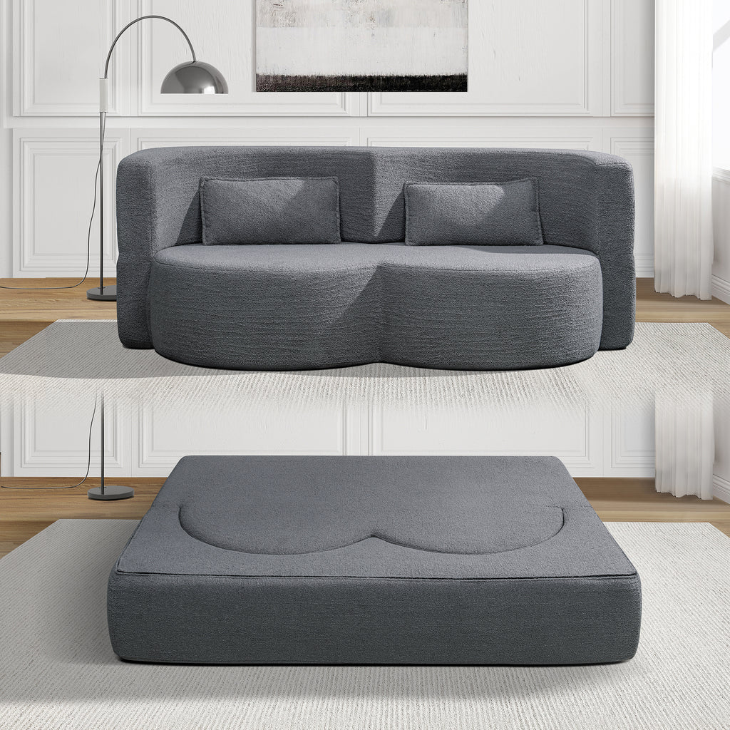 Folding sofa bed, floor sofa, convertible teddy bear fabric foam filled sleeper futon double sofa, suitable for living room, guest, office and apartment (gray) - Grand Goldman Shop