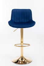 Chrome Footrest and Base Swivel Height Adjustable Mechanical Lifting Velvet + Golden Leg Simple Bar Stool,Set of 2,Navy - Grand Goldman Shop