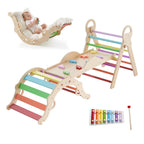 Pikler Triangle Set, 9-in-1 Toddler Climbing Toys Indoor, with Xylophone, Cushion, Triangle, Arch, and Ramp, 150 lbs Load, Fo