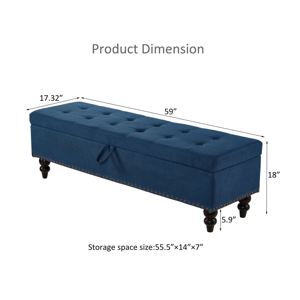 59' Bed Bench with Storage  Blue Fabric - Grand Goldman Shop