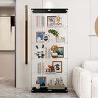 Glass Display Cabinet with 5 Shelves Double Door, Curio Cabinets for Living Room, Bedroom, Office, Black Floor Standing Glass