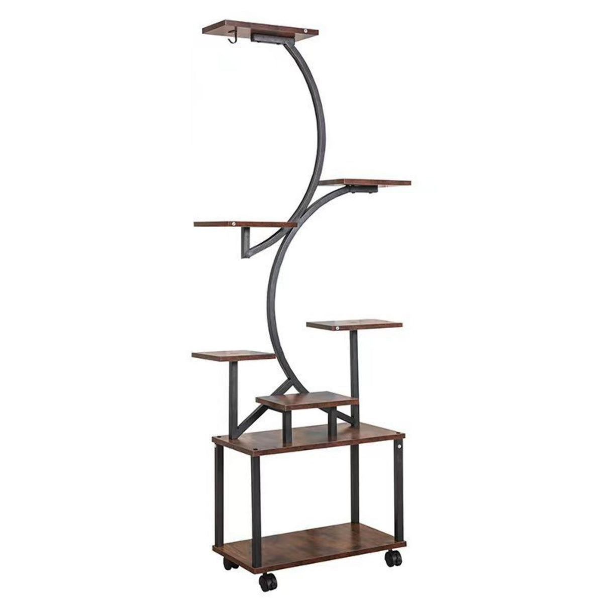 8-Tier Indoor Plant Stand with Grow Lights, 61 in S-Shaped Metal Shelf for Multiple Plants, Black - Grand Goldman Shop