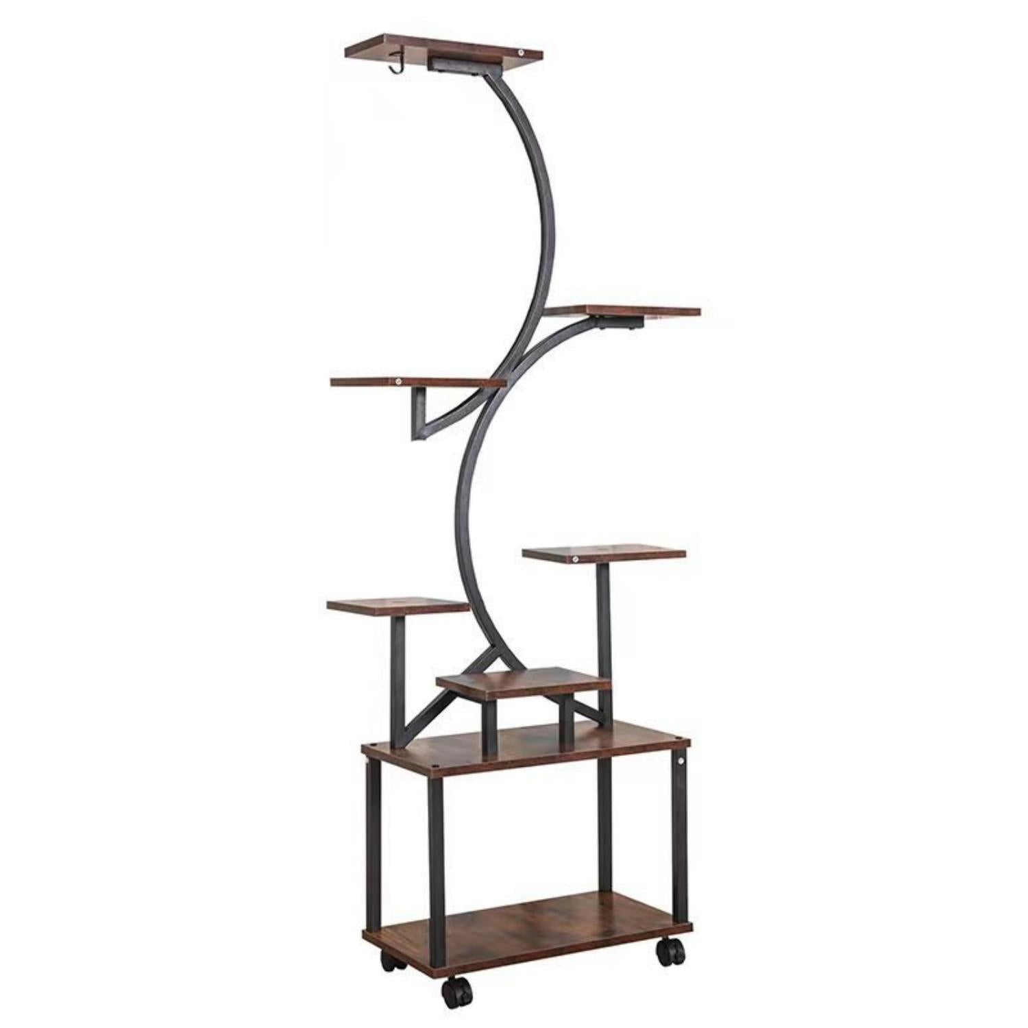 8-Tier Indoor Plant Stand with Grow Lights, 61 in S-Shaped Metal Shelf for Multiple Plants, Black - Grand Goldman Shop