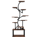 S-Shaped 10-Tier Plant Stand with 5 Grow Lights in Deep Rustic Brown, MDF and Steel, 68.5' Tall for Indoor Plants - Grand Goldman Shop