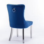 Nikki Collection Modern, High-end Tufted Solid Wood Contemporary Velvet Upholstered Dining Chair with Chrome Stainless Steel Plating Legs,Nailhead Trim,Set of 2,Blue and Chrome, SW1701BL - Grand Goldman Shop