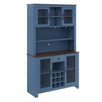 70.9' Kitchen Pantry Storage Cabinet Rustic Buffet Cabinet, Kitchen Hutch Cabinet with LED Outlets Food Pantry Cabinet with Doors and Shelves Wine Rack for Dining Room, Navy Blue - Grand Goldman Shop