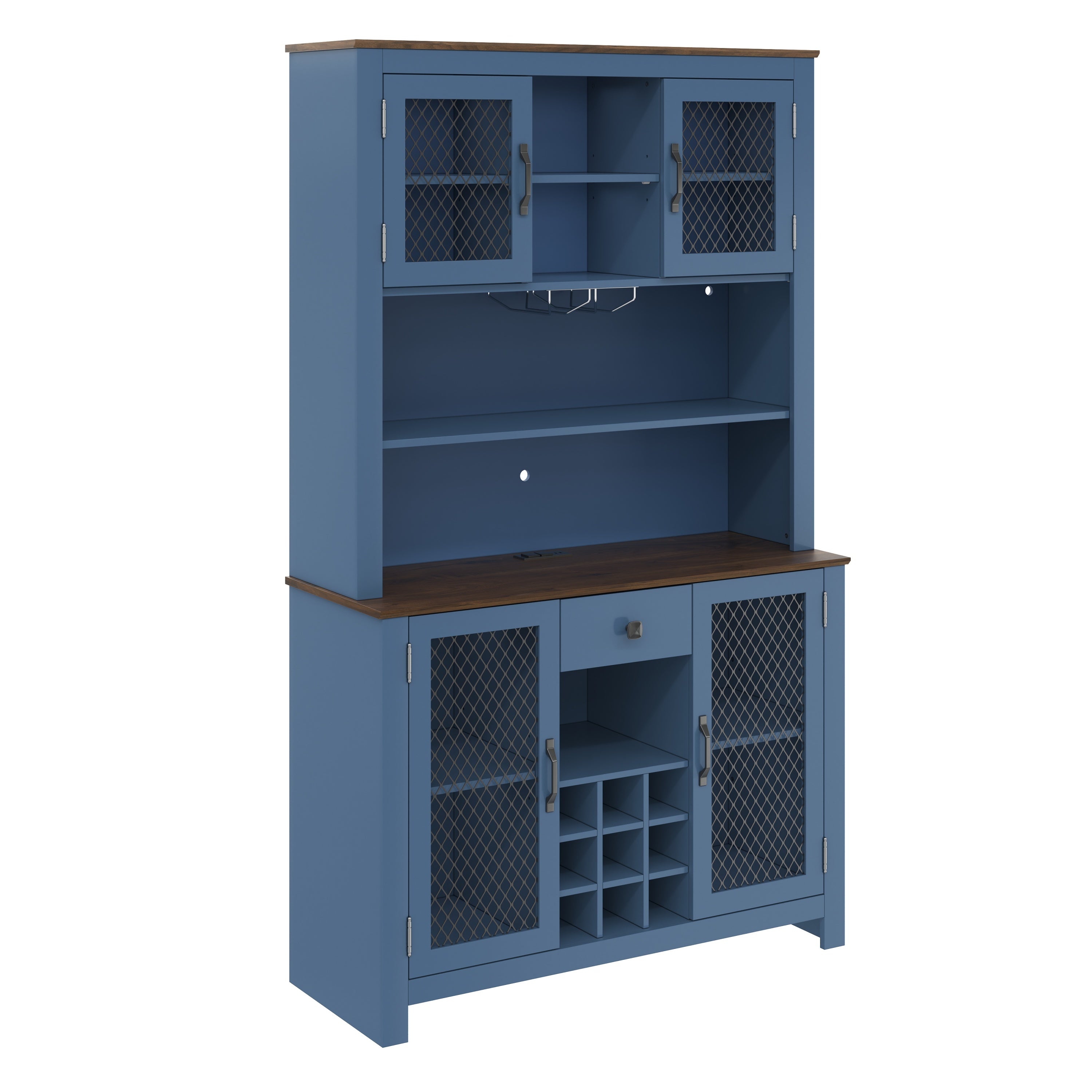 70.9' Kitchen Pantry Storage Cabinet Rustic Buffet Cabinet, Kitchen Hutch Cabinet with LED Outlets Food Pantry Cabinet with Doors and Shelves Wine Rack for Dining Room, Navy Blue - Grand Goldman Shop