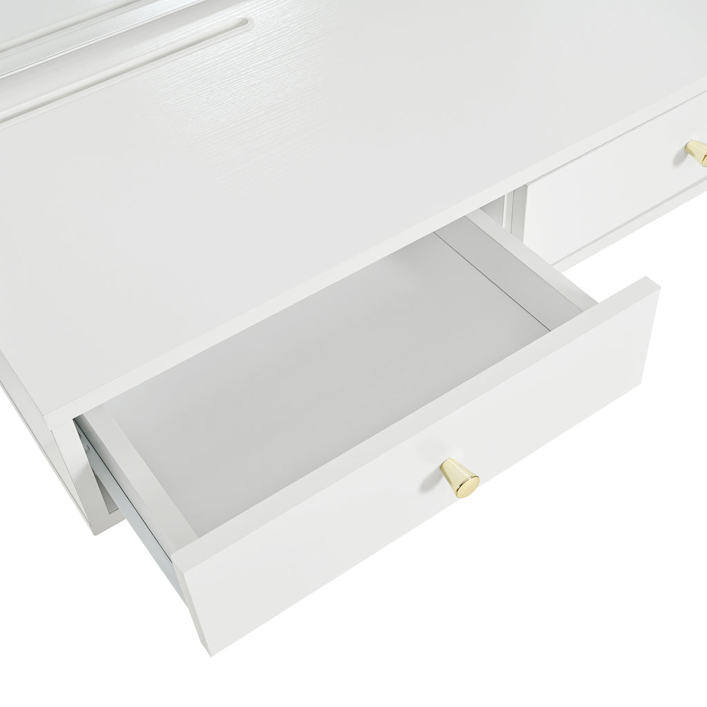 Floating Makeup Vanity Desk with Mirror & 3-Color Lights, Wall Dressing Table with Power Outlet, Compact vanity, Large Storage, White - Grand Goldman Shop
