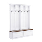 Farmhouse 4-in-1 Hall Tree with Wood Grain Bench, Mudroom Versatile Coat Rack with 2 Large Drawer, Entrance Organizer for Hallway, Living Room, White, 55.9'W (OLD SKU: N721P313099K) - Grand Goldman Shop