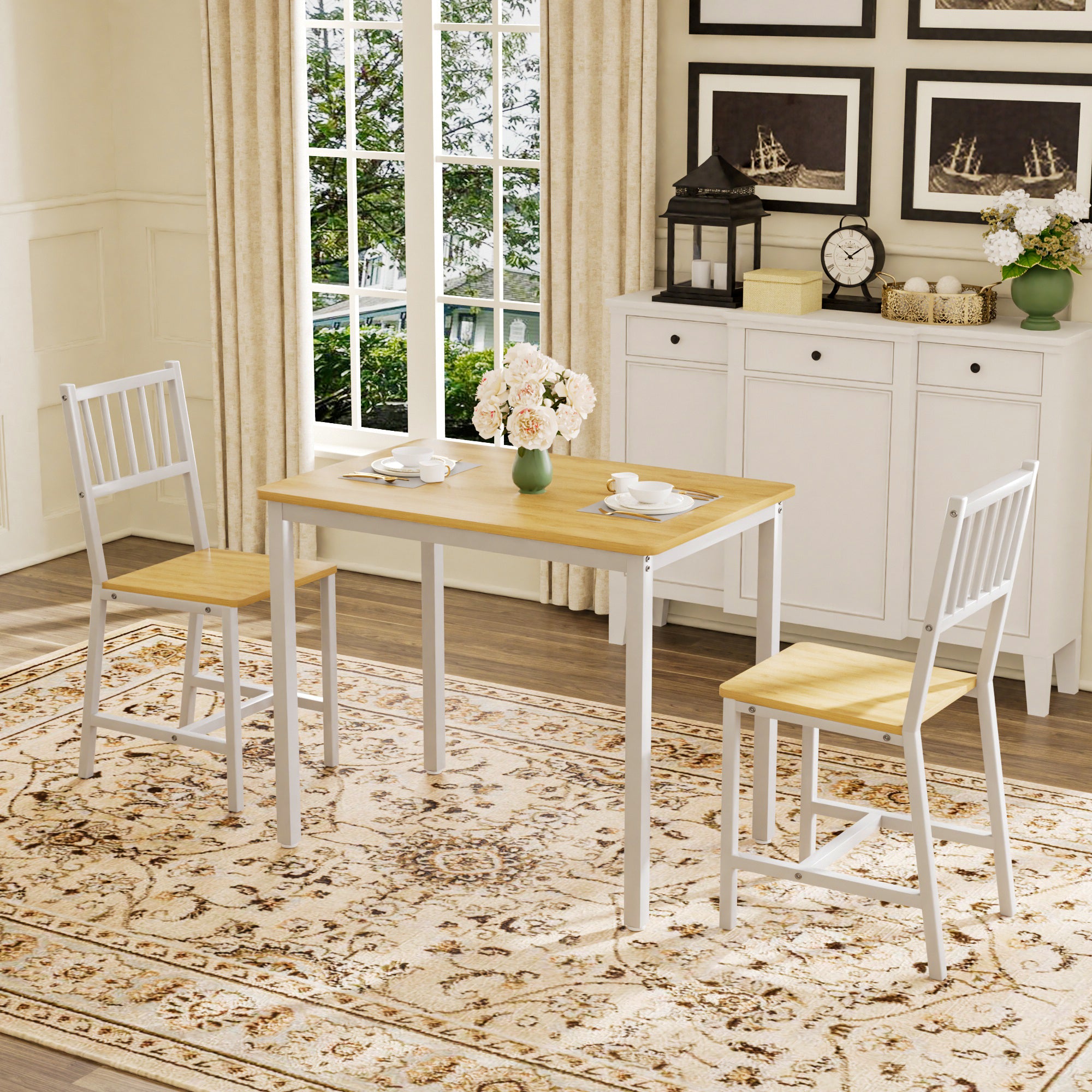 Dining Table Set, Bar Table with 2 Dining chairs, Kitchen Table Counter with Chairs, Industrial for Kitchen Breakfast Table, Living Room, Party Room,Natural and White,35.4″L x23.6″W x 29.7″H - Grand Goldman Shop