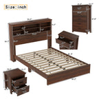 4PCS Bedroom Sets, Wooden Queen Size Bed Frame with Storage Headboard and Charging Station, 2 Nightstands with 2 Drawers, 1 Dresser with 5 Drawers, Walnut(old SKU HL000102AAD) - Grand Goldman Shop