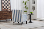 Upholstered Accent Chair, Vintage Armchair with Blue and White Striped Linen Fabric and Nailhead Trim for Living Room - Grand Goldman Shop