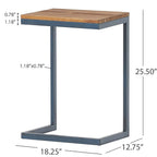 Large C-shaped End Table with Iron Base and Fir Wood Top, Black - Grand Goldman Shop