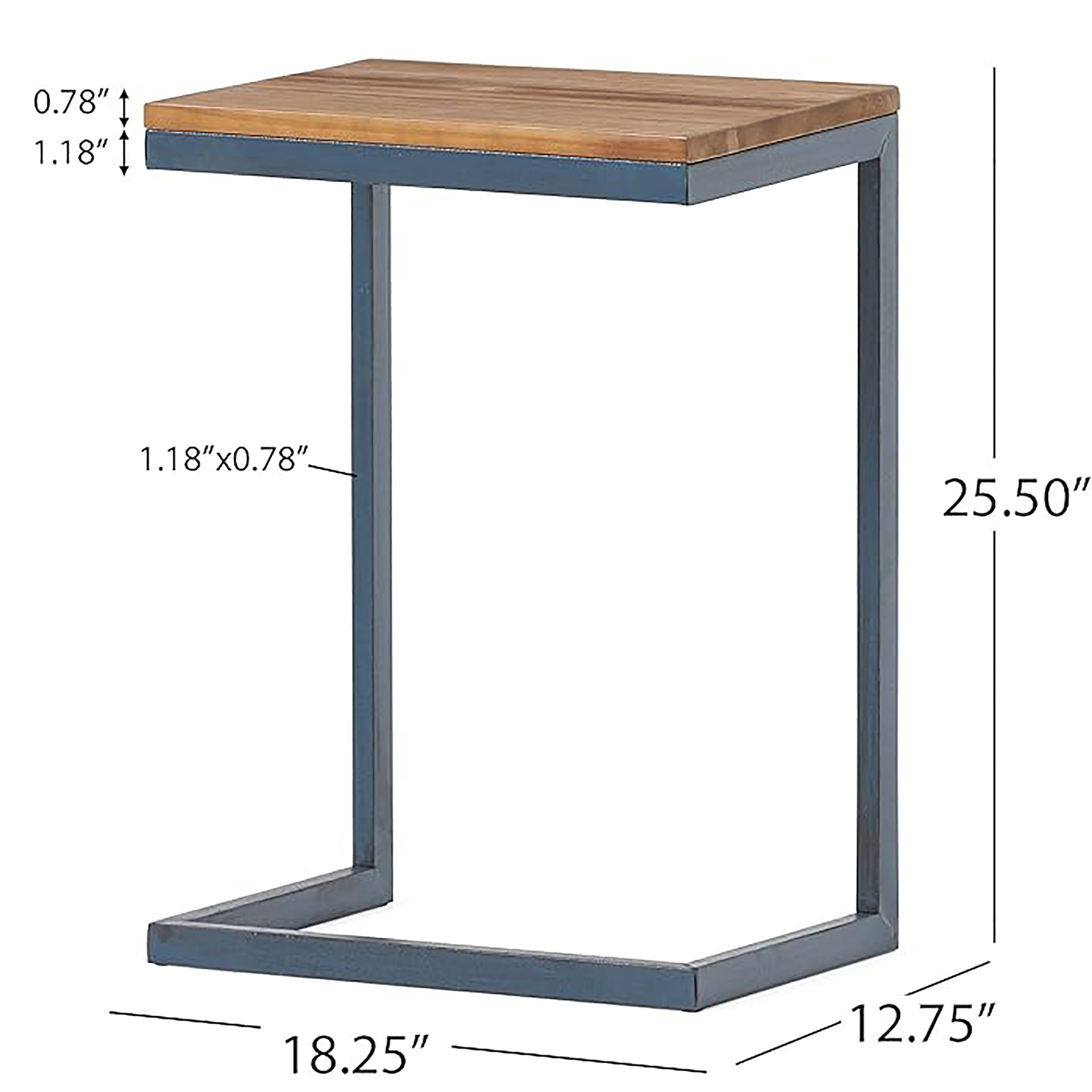 Large C-shaped End Table with Iron Base and Fir Wood Top, Black - Grand Goldman Shop
