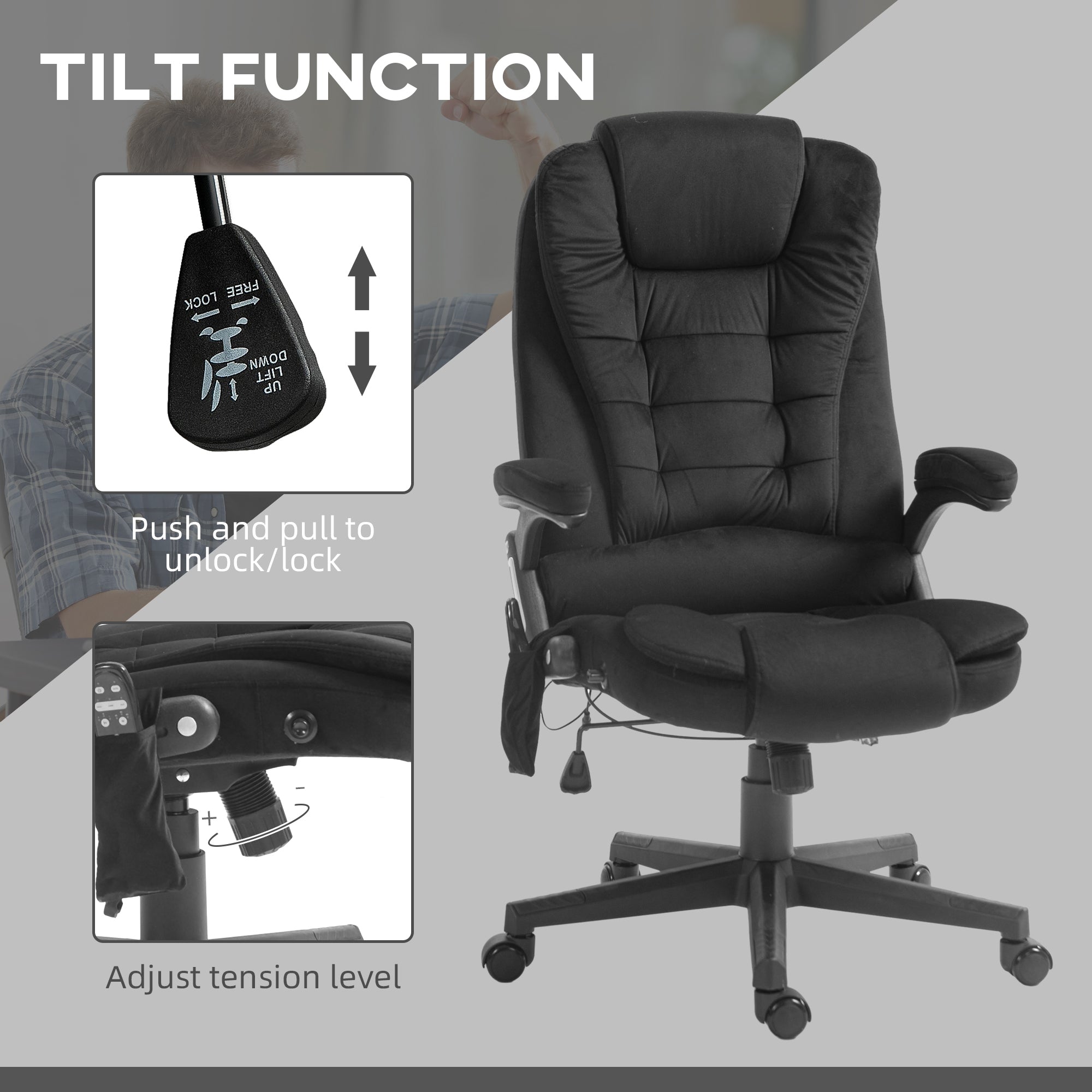 HOMCOM 6 Point Vibrating Massage Office Chair with Heat, Velvet High Back Executive Office Chair with Reclining Backrest, Pad