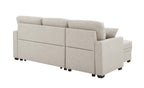 76.5' Linen Blend Upholstered Sectional with Pull-Out Bed and Chaise Storage - Grand Goldman Shop
