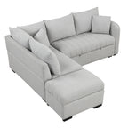 Modern L-shaped Sectional Pull Out Sofa Bed with USB Ports & Storage Ottoman, Gray Jacquard Fabric, 82.6' - Grand Goldman Shop