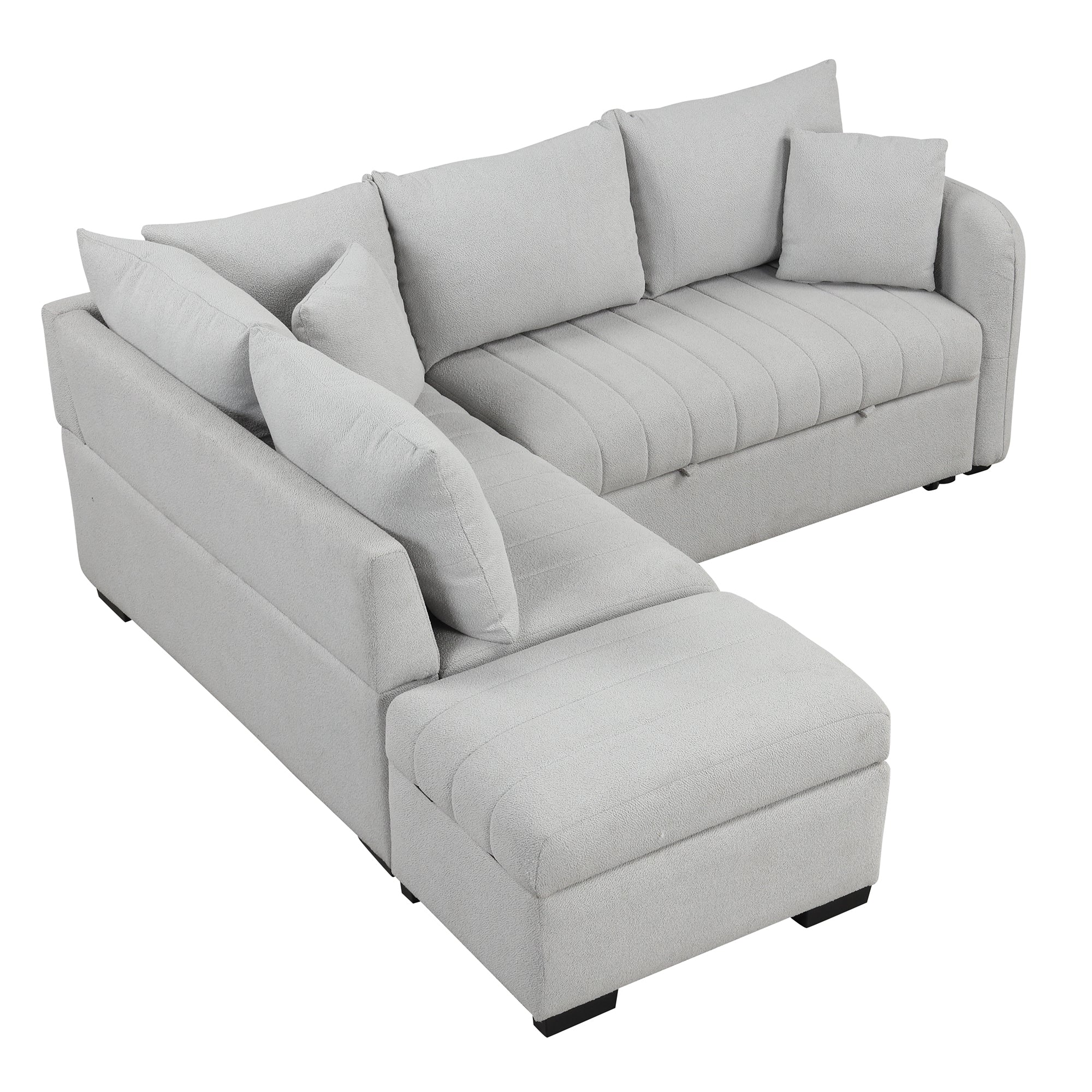 Modern L-shaped Sectional Pull Out Sofa Bed with USB Ports & Storage Ottoman, Gray Jacquard Fabric, 82.6' - Grand Goldman Shop