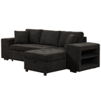 Modern L-Shape 3 Seat Reversible Sectional Couch with Pull Out Sleeper Sofa, Storage Chaise, 2 Stools, Charcoal Grey, Linen Chenille - Grand Goldman Shop