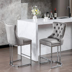 26' Counter Height Bar Stools Set of 2, Modern Velvet Barstools with Button Back&Rivet Trim Upholstered Kitchen Island Chairs with Sturdy Chromed Metal Base Legs Farmhouse Bar Stools, (Gray,2 Pack) - Grand Goldman Shop