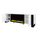 ON-TREND Modern TV Stand with 34.2' Non-heating Electric Fireplace, High Gloss Entertainment Center with 2 Cabinets, Media Console for TVs up to 78', White - Grand Goldman Shop