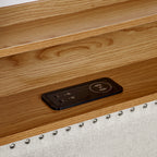 Beige Linen Upholstered Twin Sofa Bed with LED Lights, Storage Drawers, Adjustable Headboard & Wireless Charging - Grand Goldman Shop