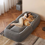 Upholstered Foldable Lazy Sofa Bed for Adults and Pets, 5-Position Adjustable Recliner with 2 Soft Pillows in Grey Corduroy Fabric - Grand Goldman Shop