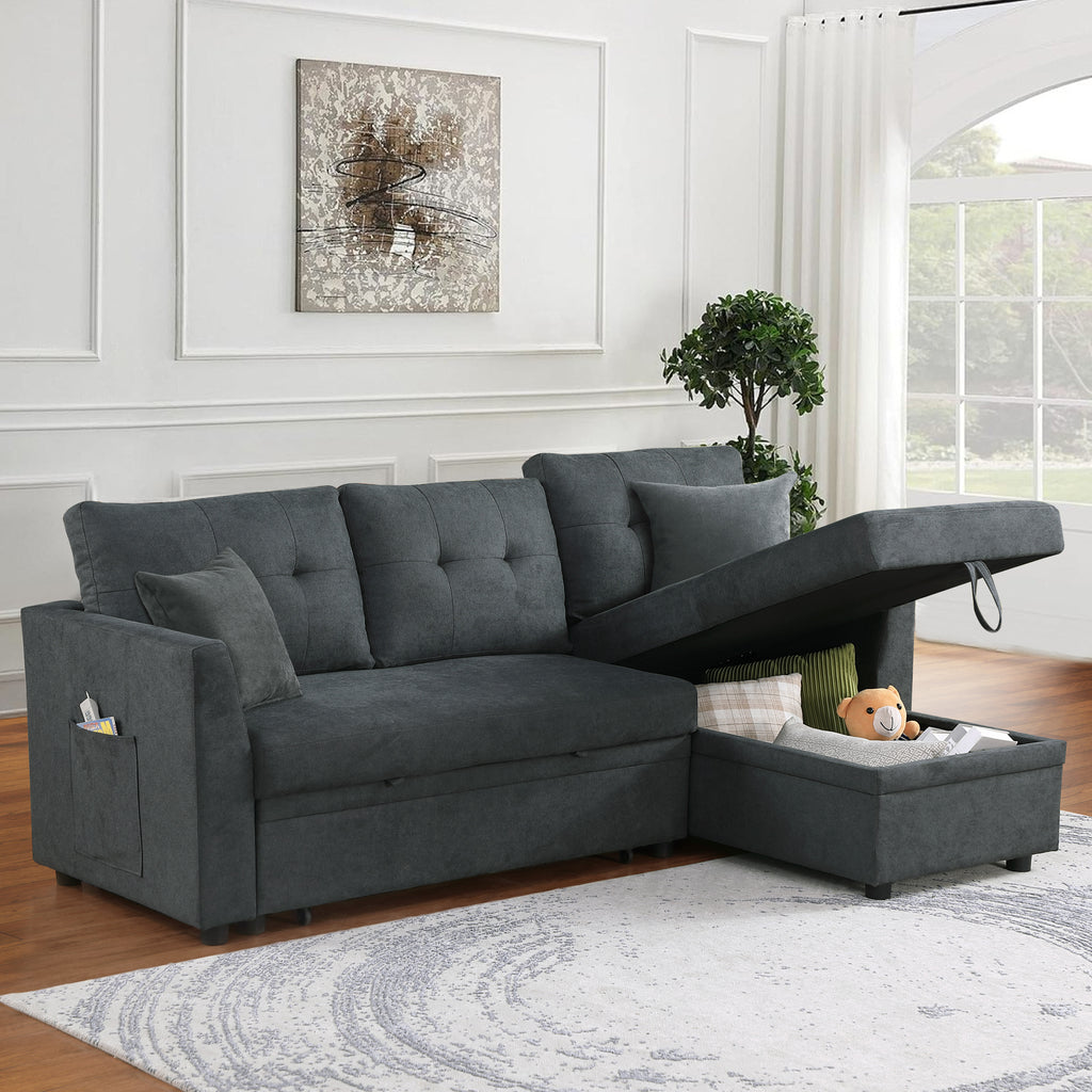 Sectional Sofa Bed L-Shaped Sofa Couch Bed with USB Port, Reversible Sofa Couch Sleeper with Pull Out Bed, Chaise with Storage, Pull Out Couch for Living Room - Grand Goldman Shop