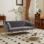 Modern convertible 72 inch foldable sleeper sofa with tufted, American retro style, made of gray velvet material, suitable for small living rooms, bedrooms and offices. gray color - Grand Goldman Shop