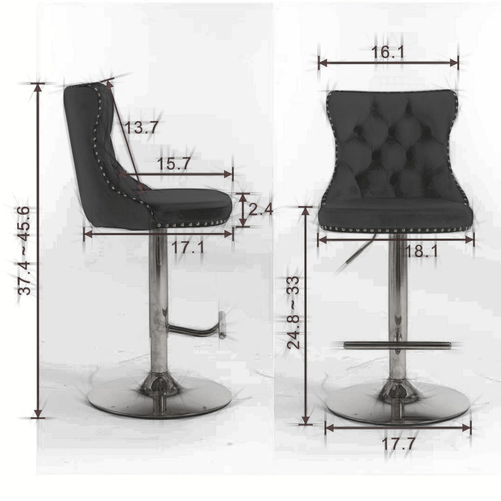 A&A Furniture,Golden Swivel Velvet Barstools Adjusatble Seat Height from 25-33 Inch, Modern Upholstered Bar Stools with Backs Comfortable Tufted for Home Pub and Kitchen Island（Gray,Set of 2） - Grand Goldman Shop