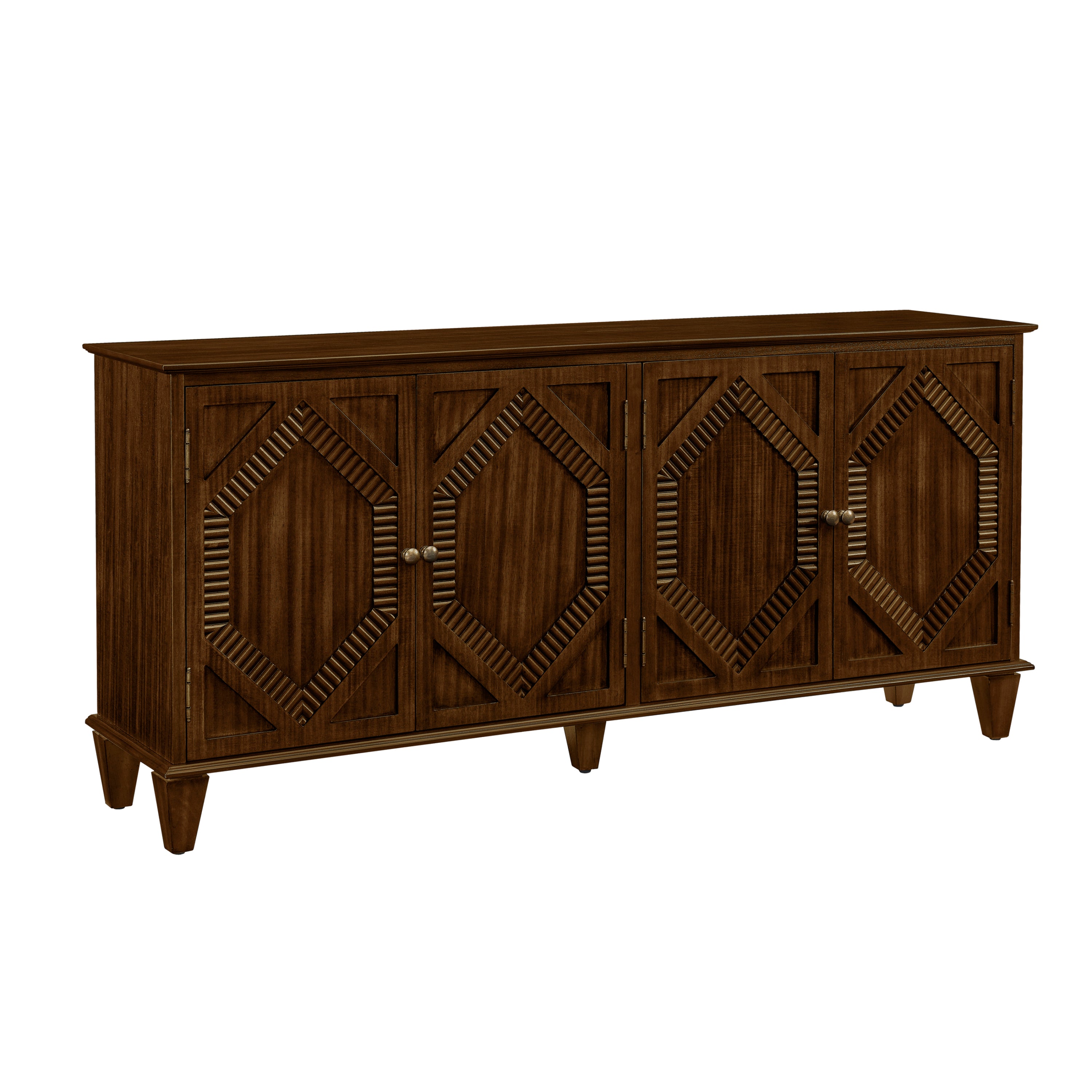 65.2' Mid Century Modern Sideboard Buffet Cabinet with Storage, Symmetrical Geometric Accent Coffee Bar Wine Bar Storage Cabinet, Large Console Table for Living Room/Entryway/Kitchen, Walnut - Grand Goldman Shop
