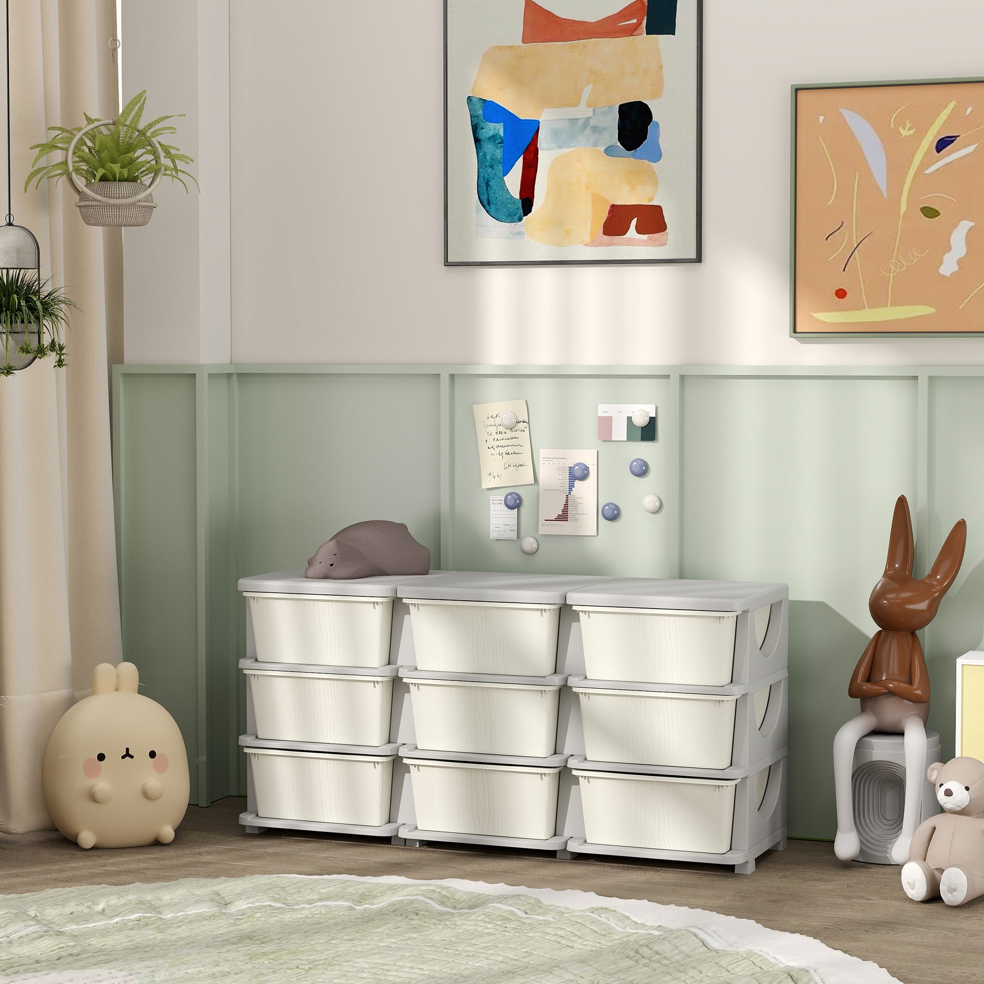 Qaba 3 Tier Kids Storage Unit, 9 Drawer Chest Toy Organizer Plastic Bins for Kids Bedroom Nursery Kindergarten Living Room fo