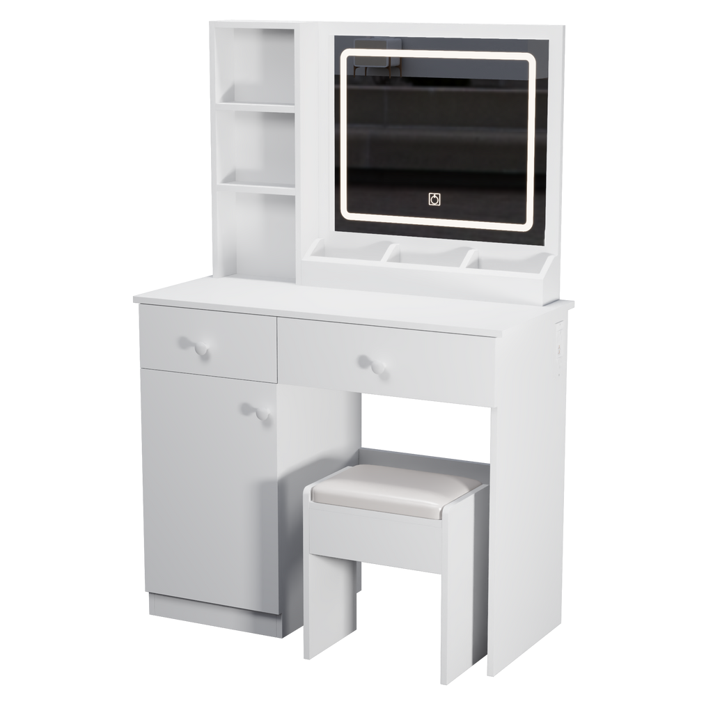 Fashion Vanity Desk with Mirror and Adjustable Lights, Makeup Table Set with 2 Drawers, White MDF, 35.43' x 15.75' x 51.97' - Grand Goldman Shop