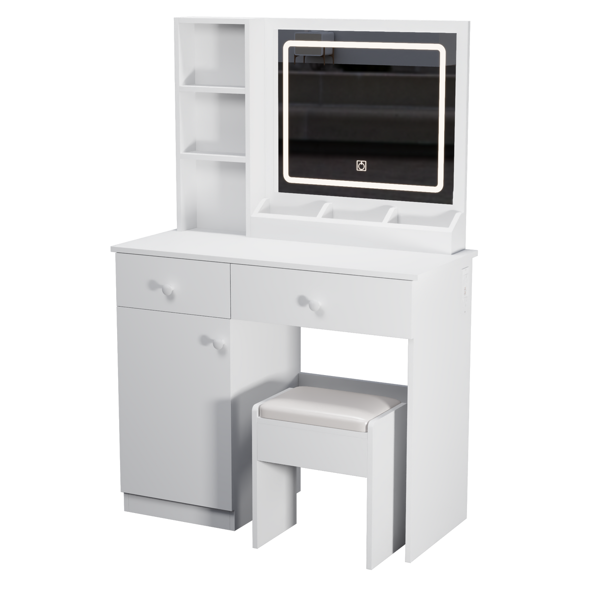 Fashion Vanity Desk with Mirror and Adjustable Lights, Makeup Table Set with 2 Drawers, White MDF, 35.43' x 15.75' x 51.97' - Grand Goldman Shop