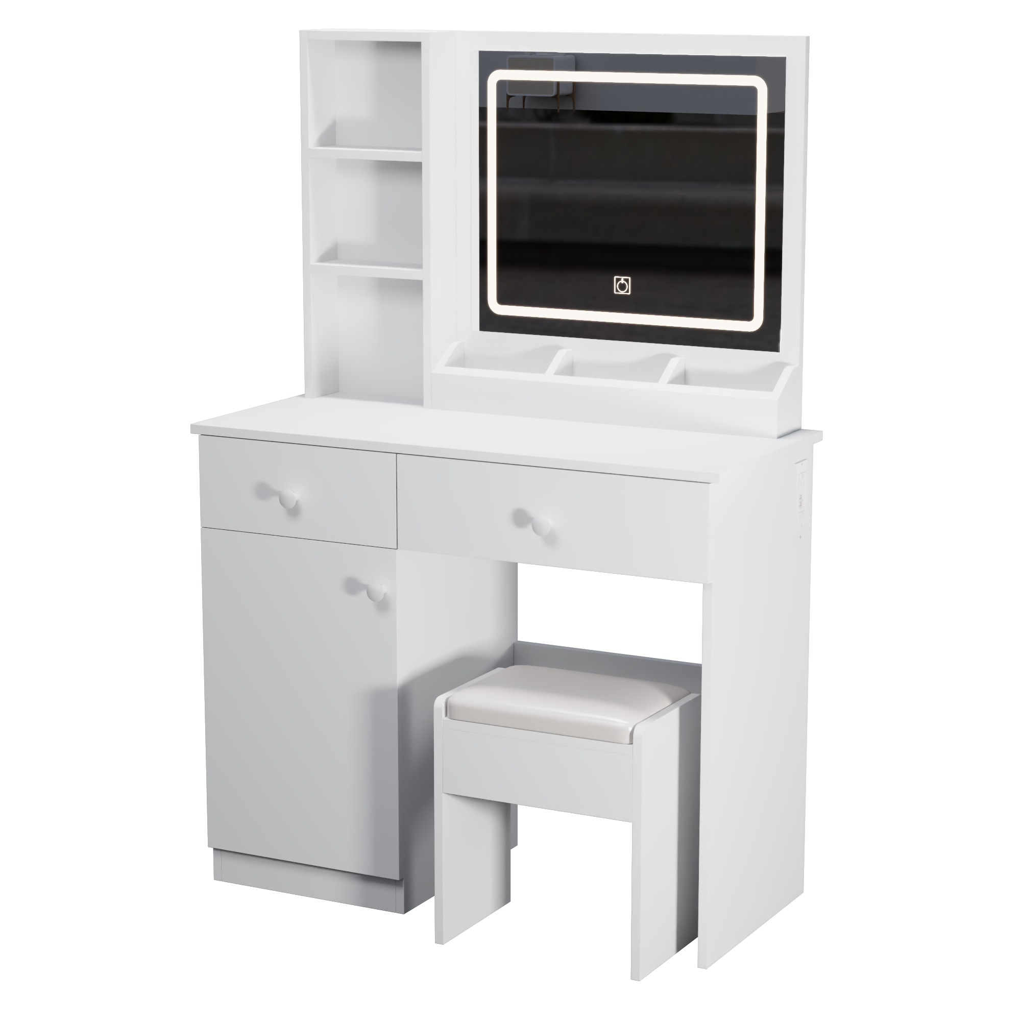 Fashion Vanity Desk with Mirror and Adjustable Lights, Makeup Table Set with 2 Drawers, White MDF, 35.43' x 15.75' x 51.97' - Grand Goldman Shop