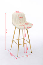 26 Inch Set of 2 Bar Stools,with Chrome Footrest Velvet Fabric Counter Stool Golden Leg Simple Bar Stool,CREAM - Grand Goldman Shop
