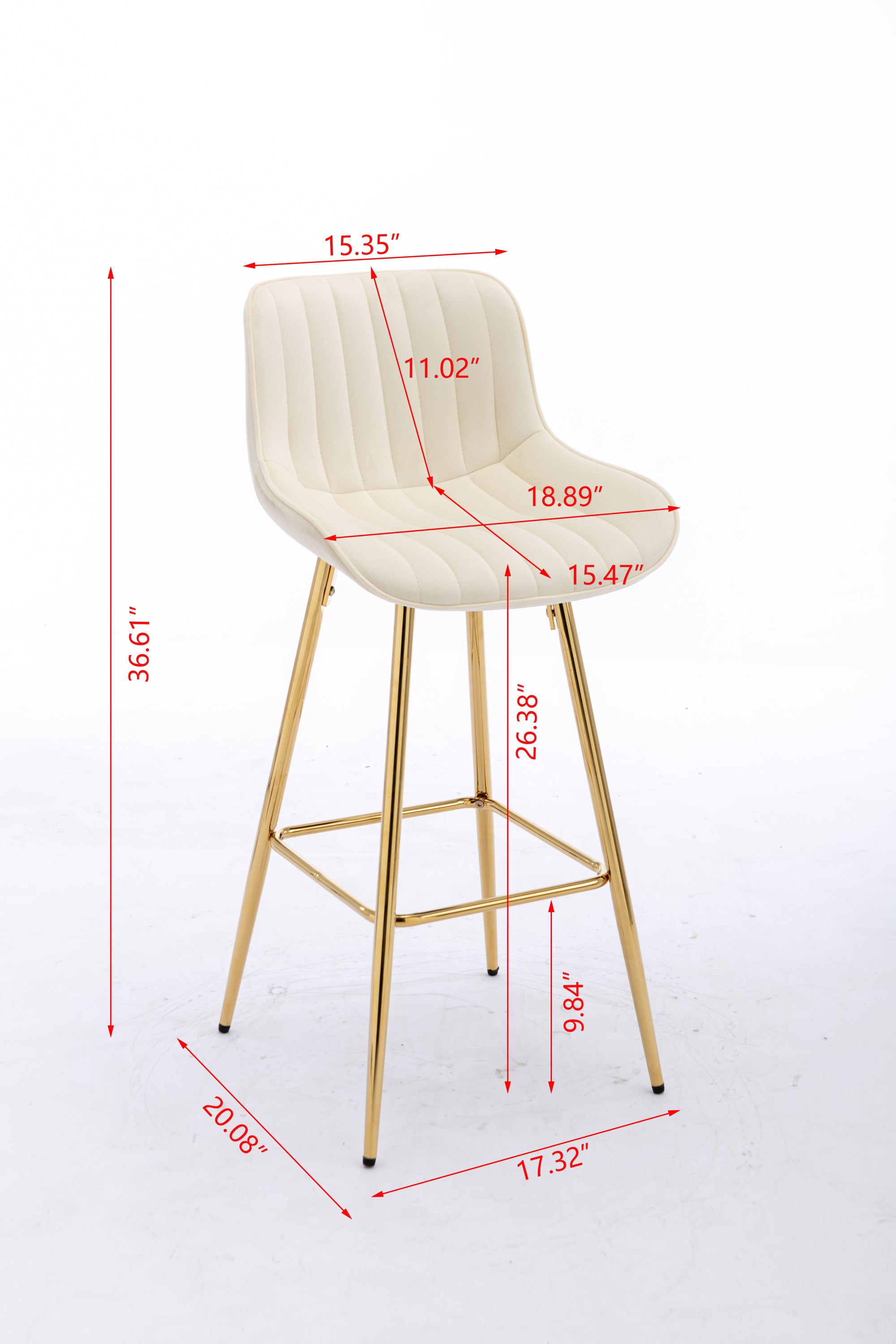 26 Inch Set of 2 Bar Stools,with Chrome Footrest Velvet Fabric Counter Stool Golden Leg Simple Bar Stool,CREAM - Grand Goldman Shop