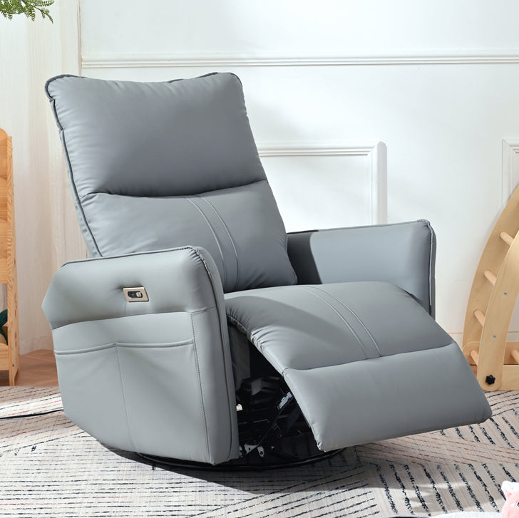 Power Swivel Rocker Recliner Chair for Adults, 270° Swivel Rocking Recliner Chair,Electric Small Recliners for Small Spaces, Single Sofa Recliner for Living Room, Bedroom,RV (Blue-gray+270° Swivel) - Grand Goldman Shop
