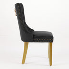 Mid-Century Modern Chairs with Lion Head Pull Ring,High-end Tufted Solid Wood Contemporary Velvet Upholstered Dining Chair with Golden Wooden Legs Nailhead Trim 2-Pcs Set,Black,SW1201BK - Grand Goldman Shop