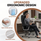 Executive Office Chair High Back PU Leather Desk Chair with Spring Seat Cushion, Ergonomic Swivel Computer Chair with Chrome 