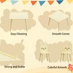 Kids Table and Chair Set with 2 Bunny Chairs, Children's Wooden Activity Table for Toddlers, Cute Animal Design Study Play Se