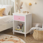 Pink+Golden Handle Wooden Nightstand 26.77''H with One Drawer One Shelf for Kids and Adults - Grand Goldman Shop