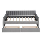 Twin Size Upholstered daybed with Drawers, Wood Slat Support, Gray - Grand Goldman Shop