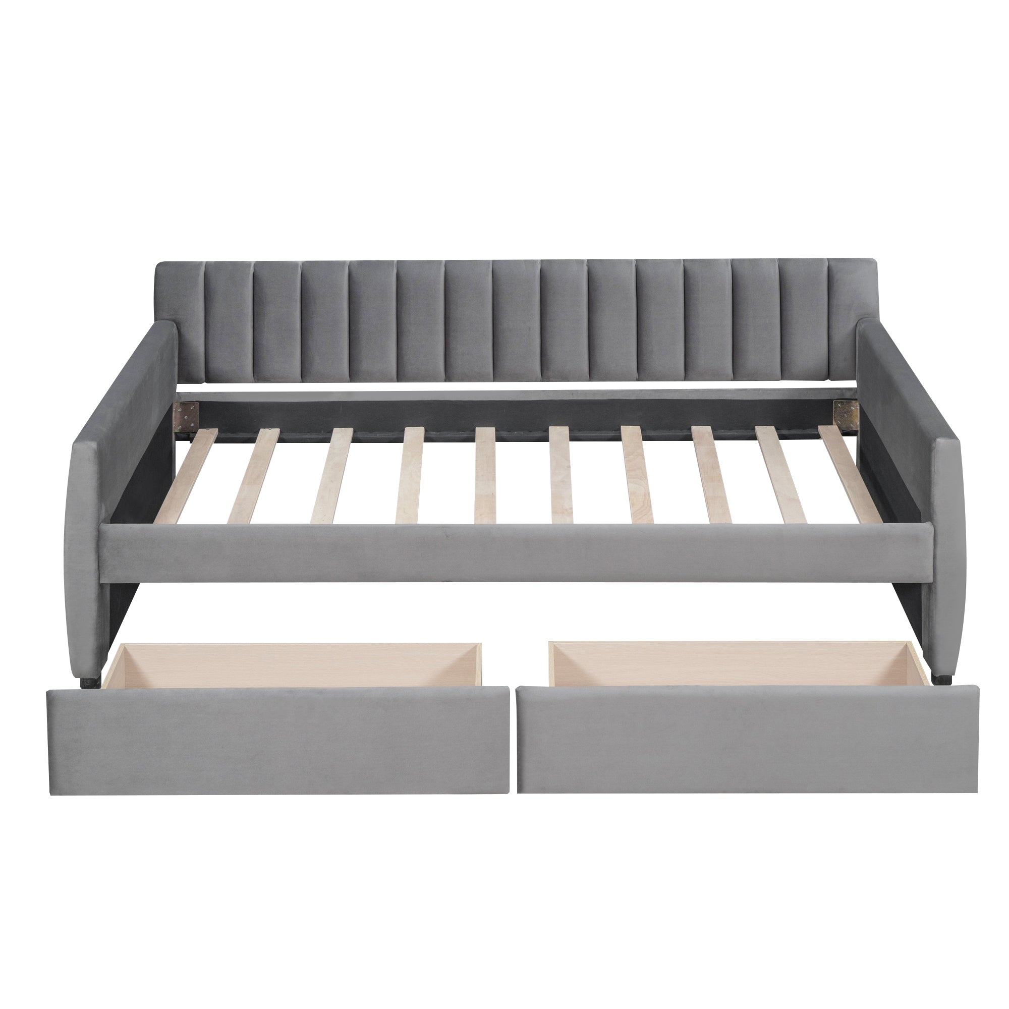Twin Size Upholstered daybed with Drawers, Wood Slat Support, Gray - Grand Goldman Shop