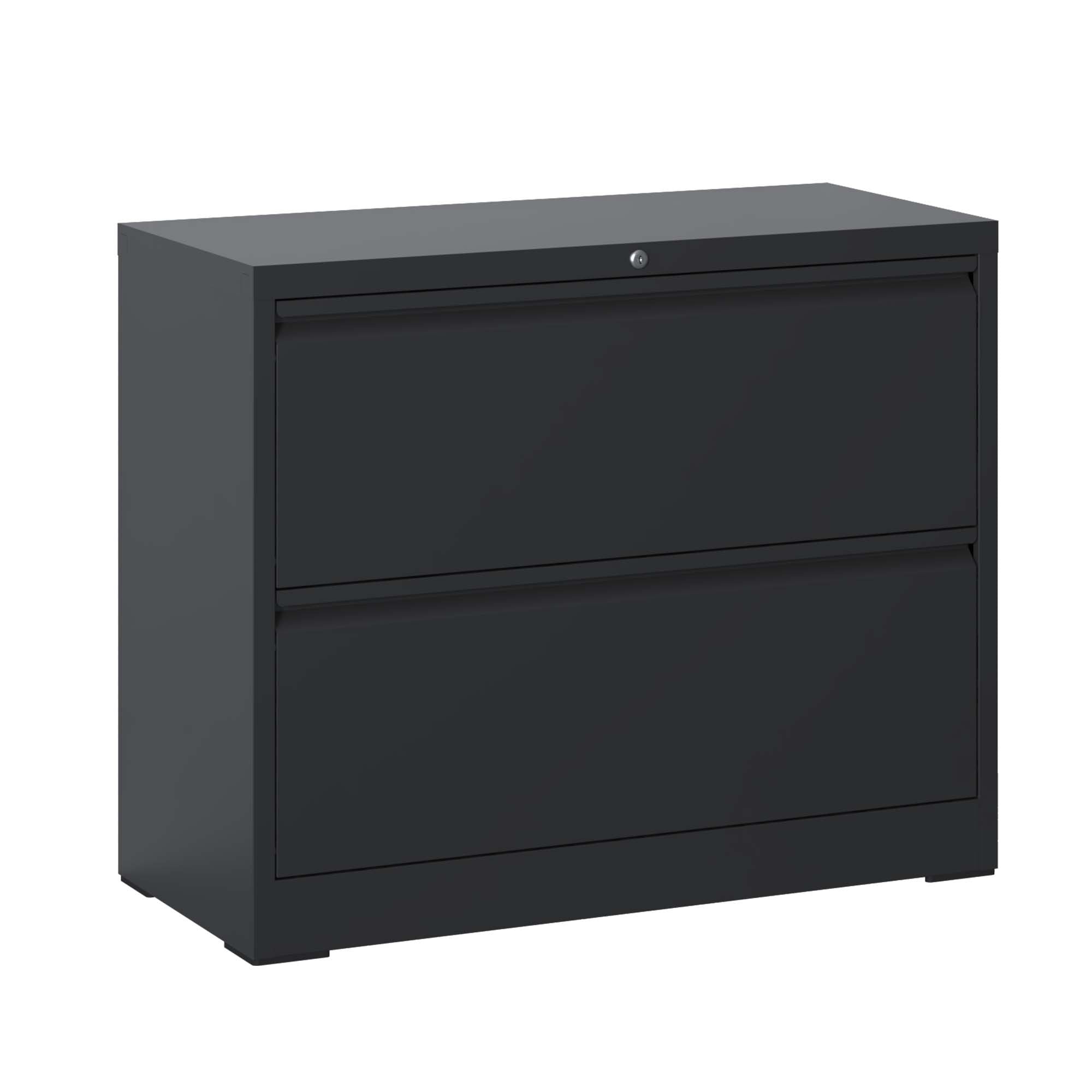 Modern Black 2-Drawer Steel Lateral File Cabinet with Lock for Legal/Letter/A4/F4 Size - Grand Goldman