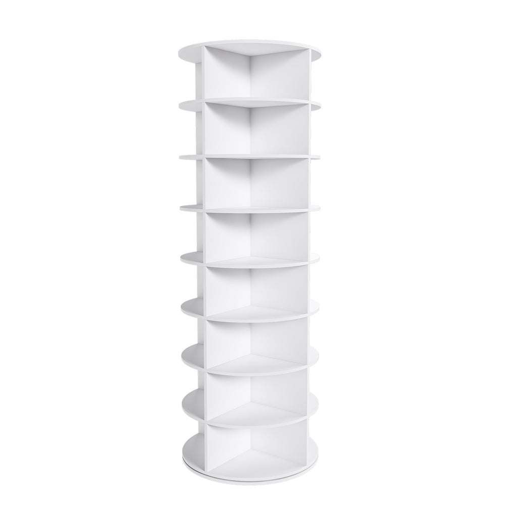 Rotating Shoe Rack Tower, 8-Tier Spinning Storage Rack, Free Standing 360° Revolving Organizer in White with PVC Construction, Holds 32 Pairs of Shoes - Grand Goldman Shop