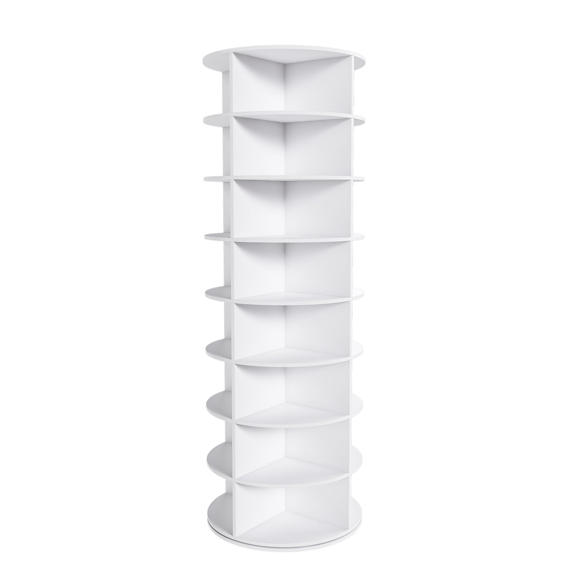 Rotating Shoe Rack Tower, 8-Tier Spinning Storage Rack, Free Standing 360° Revolving Organizer in White with PVC Construction, Holds 32 Pairs of Shoes - Grand Goldman Shop