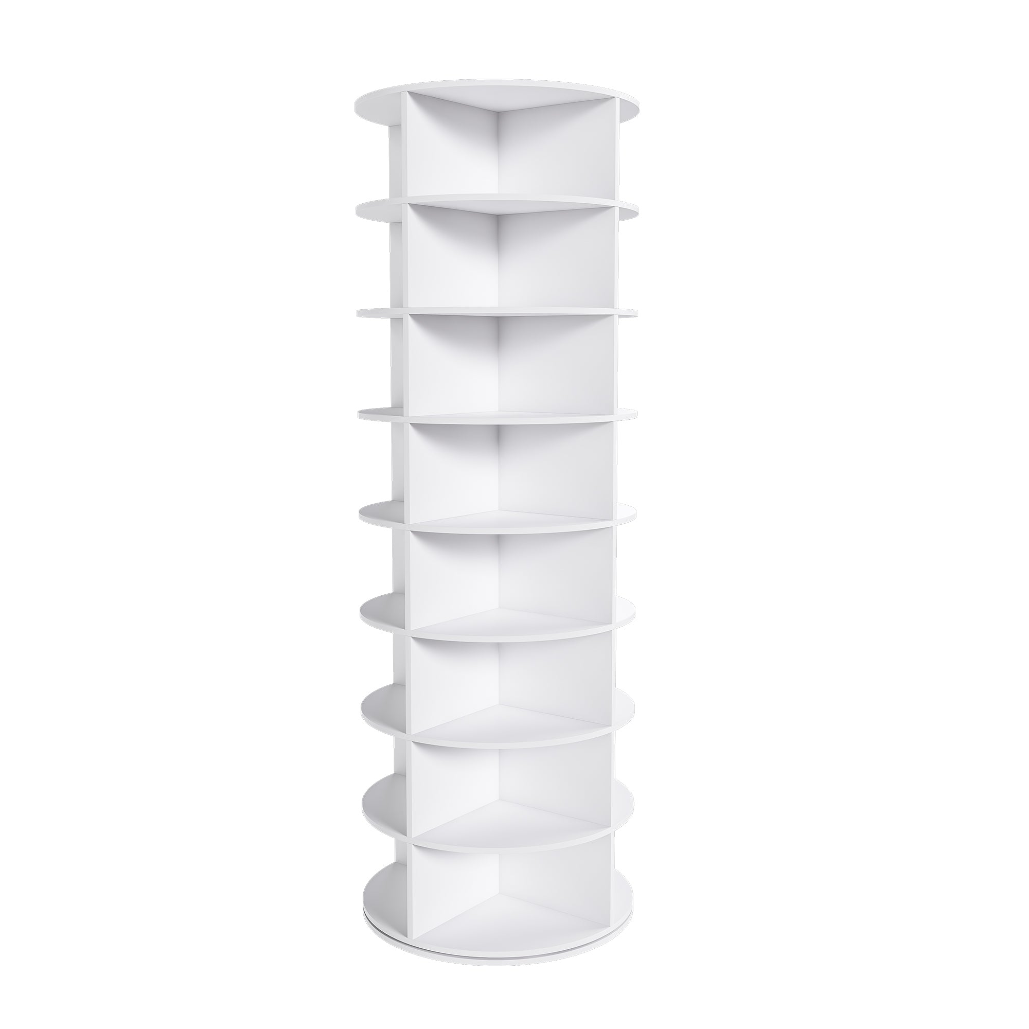 Rotating Shoe Rack Tower, 8-Tier Spinning Storage Rack, Free Standing 360° Revolving Organizer in White with PVC Construction, Holds 32 Pairs of Shoes - Grand Goldman Shop