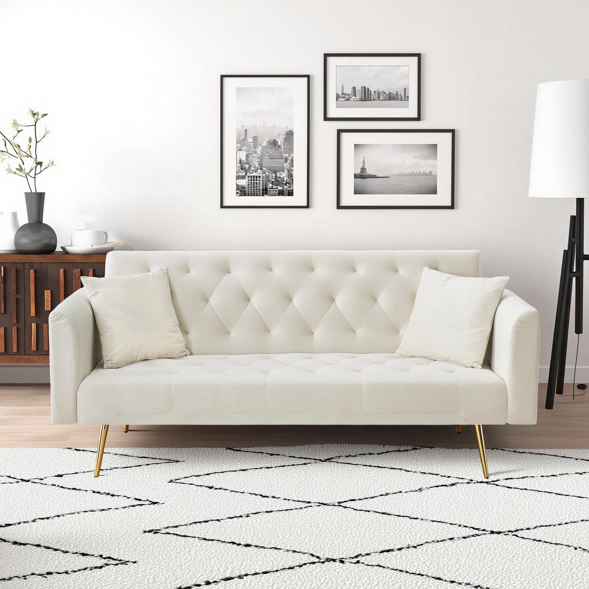 71 inch convertible love seat sofa, American retro beige velvet, suitable for small living room, bedroom, office - Grand Goldman Shop
